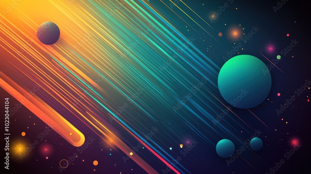 Canvas Prints a vibrant abstract design featuring colorful streaks and planetary shapes against a dark background.