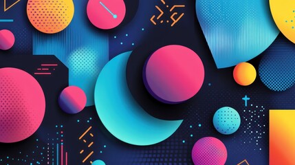 Abstract design featuring vibrant geometric shapes and patterns in bold colors.
