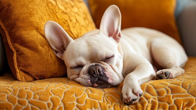 bulldog puppy, sleeping in the cauch
