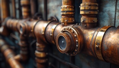 Detailed view of copper plumbing pipes showcasing durability and quality in a utility setting