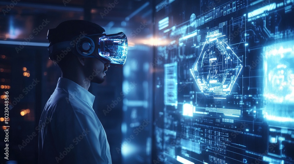 Poster rebuilding lost data blocks on a futuristic holographic platform, engineers troubleshoot technical i