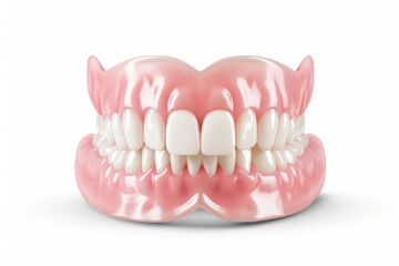 Fototapeta premium Full Denture Smile: A close-up shot of a full denture with a bright, white, and healthy smile. The pink gum line creates a natural and appealing look.