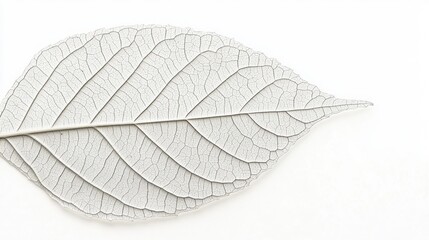 A close-up of a single leaf with fine details, isolated on a white background to highlight its intricate design and texture