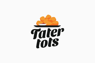 Tater tots logo with crunchy potato tater tots dish. It's great for restaurants, cafes, food trucks, etc.