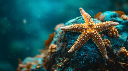 Starfish Clinging to Rock with Tiny Ocean Creatures in its Crevices Symbolizing Interconnectedness