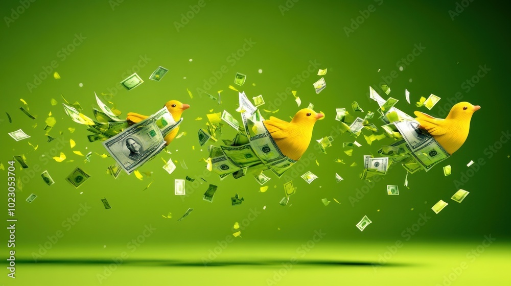 Poster Creative Concepts of Wealth with Birds and Currency