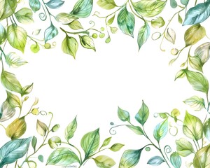Whimsical Hand Drawn Frame with Swirling Vines and Leaves for Invitations or Greeting Cards