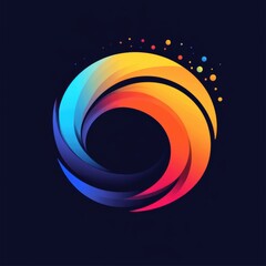 An abstract, circular logo with colorful, swirling layers in gradient colors. This logo represents concepts of motion, change, and modern digital technology.