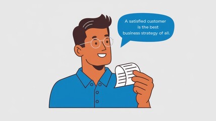 Illustration of a Happy Customer with a Receipt