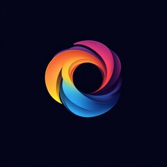 An abstract, circular logo with colorful, swirling layers in gradient colors. This logo represents concepts of motion, change, and modern digital technology.