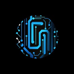 A glowing blue and cyan circular circuit board on a black background. The image represents concepts of technology, connectivity, digital data, and science.