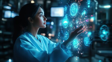 Naklejka premium The Woman with Holographic Interface