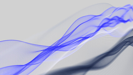 Futuristic dot wave. Abstract digital particle wave. Technological background. Colorful music wave. Light background. Digital background with smooth wavy curves. 3D rendering