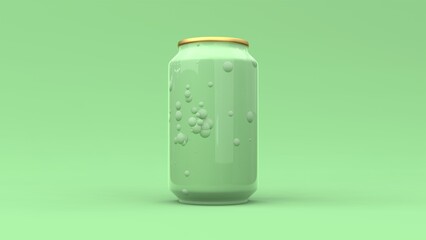 Aluminum glossy can on green background. Modern cover design.  3d illustration.