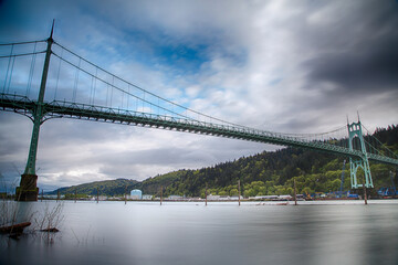 Beautiful view of St. Johns bridge in North Portland, Oregon, above Willamette River. High quality picture for download