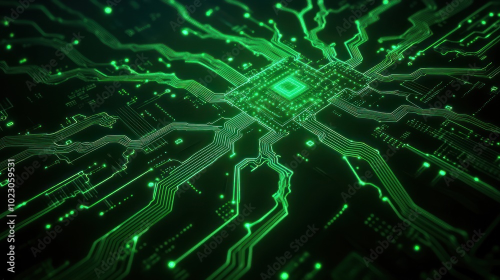 Poster The Intricate Design of a Green Circuit Board in Technology