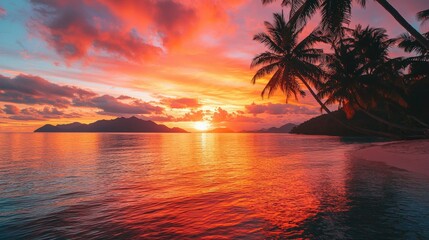 Tropical Sunset Over a Serene Island Paradise