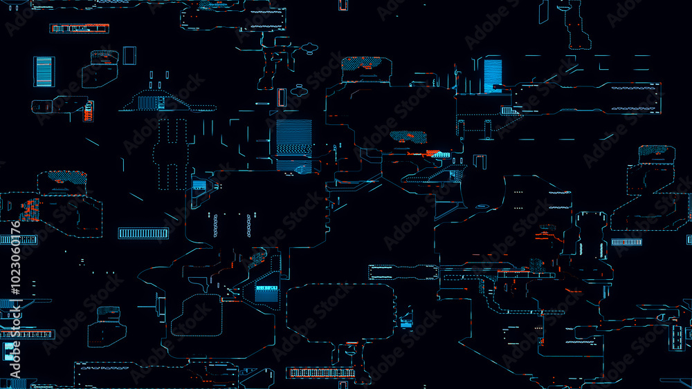 Poster printed circuit board. visualization of printed circuit board processor chip, digitalization of neur