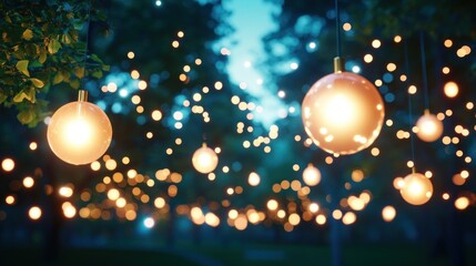 Fototapeta premium Enchanting outdoor lights creating a magical atmosphere at dusk