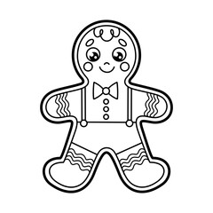 Isolated outline Christmas gingerbread man. Contour cartoon Xmas cookies. Coloring page. Activities for children. Black and white vector illustration of the New Year biscuit perfect for holiday design
