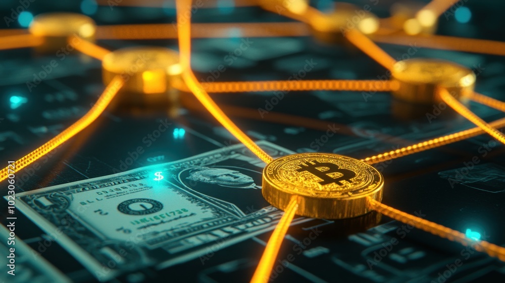 Poster exploring the intersection of cryptocurrency and traditional finance