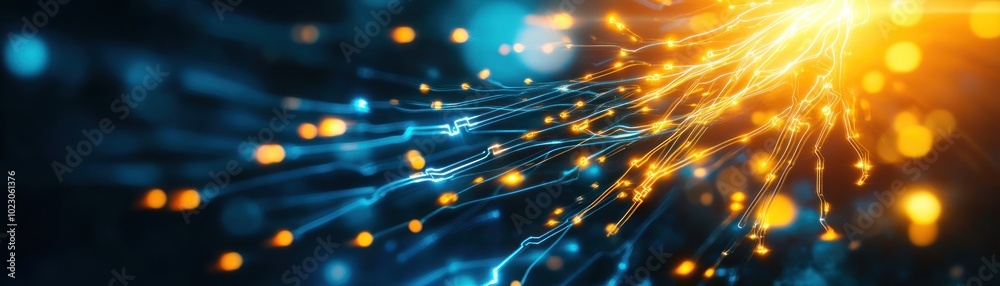 Poster Dynamic energy flow with glowing lines and particles