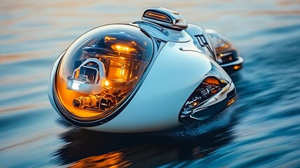 Obraz premium Futuristic White Submarine On Water Surface