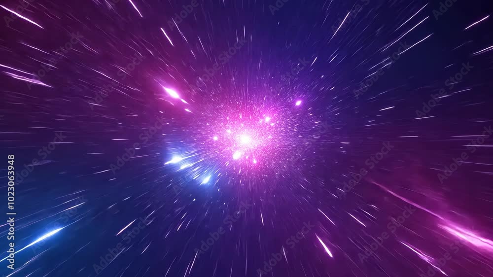 Canvas Prints a digital rendering of a space scene with purple and blue light streaks shooting out in all directio