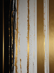 The gold, white, and black abstract image is artistically refined. 