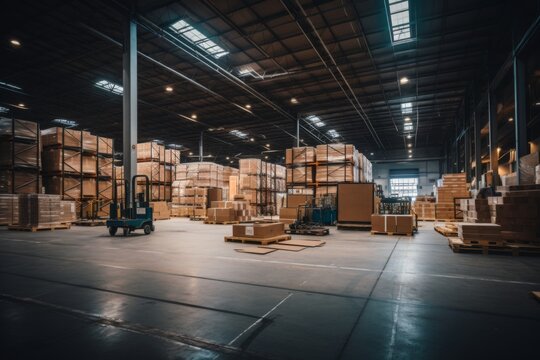 Interior of a warehouse without people