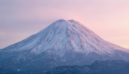 Mount Fuji Snow-Covered Peak With Pinkish-Purple Sky