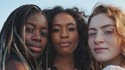 Fototapeta premium Three Confident Women Standing Together in Natural Light
