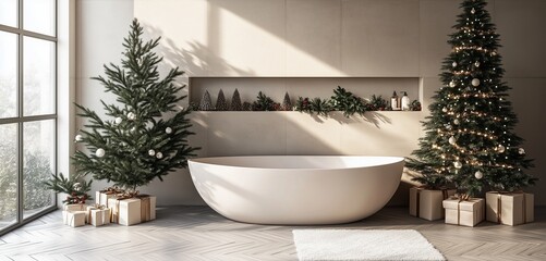 Soft and subtle Christmas decorations in a contemporary bathroom setting