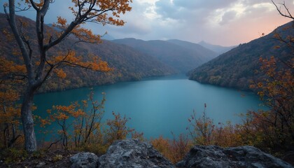 Naklejka premium Lake Bled Turquoise Lake Surrounded By Autumn Mountains
