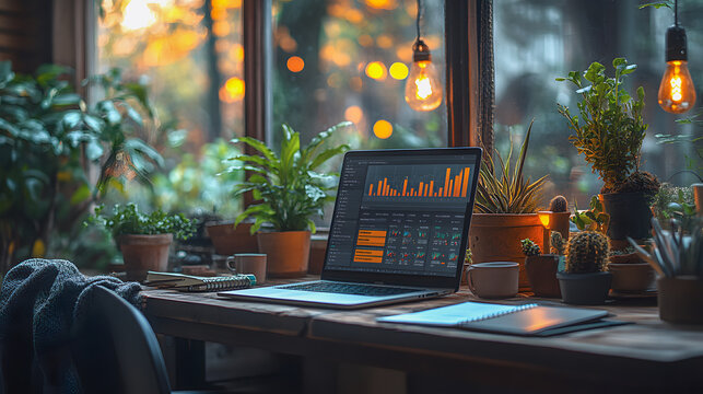 Remote Work Setup in a Bright Cozy Home Office with Natural Light