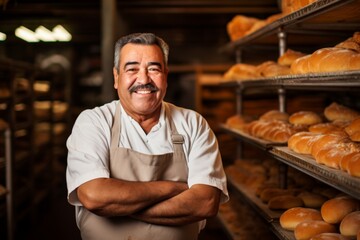 Portrait of a middle aged male Hispanic worker in bakery