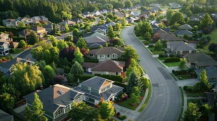 A residential street with houses on both sides of the road