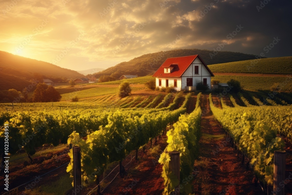 Poster Field grape farm landscape hill outdoors vineyard nature.