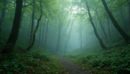 Obraz premium Forest Path Through Green Vegetation