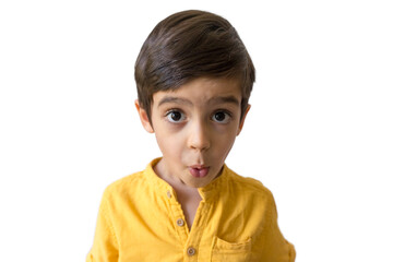 Surprised Cute boy on white background. Family concept. Little child. Smile boy