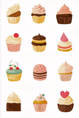 A minimalist illustration featuring a variety of different desserts, designed in a clean and simple style reminiscent of modern web design.