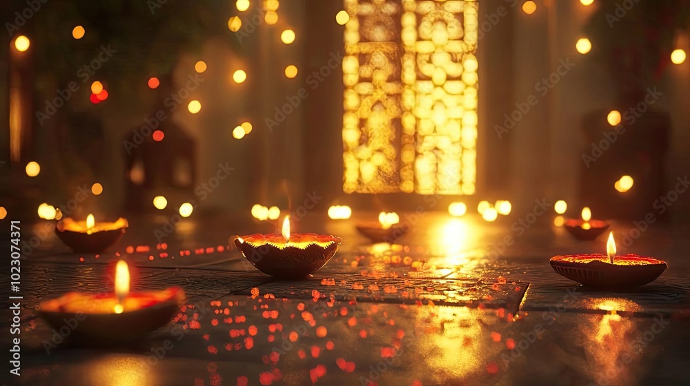 Aufkleber a serene setting with glowing candles casting warm light, creating a tranquil ambiance perfect for m