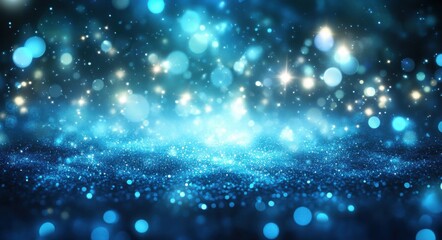 Obraz premium mesmerizing abstract blue glowing light background filled with sparkling bokeh effects creates dreamy atmosphere. luminous dots and soft glow evoke sense of wonder and tranquility