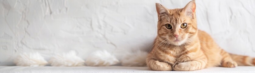 Obraz premium A charming ginger cat relaxing on a soft surface, showcasing its playful and curious personality in a cozy setting.