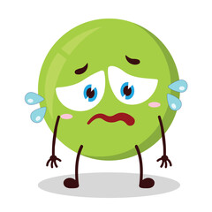 cute depressed expression of pea cartoon character
