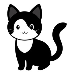 Cute cat black silhouette Vector illustration, cartoon style, suitable for Halloween design, Halloween Silhouette Black cat