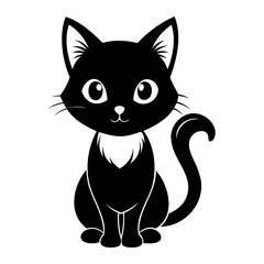 Obraz premium Cute cat black silhouette Vector illustration, cartoon style, suitable for Halloween design, Halloween Silhouette Black cat