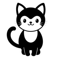 Cute cat black silhouette Vector illustration, cartoon style, suitable for Halloween design, Halloween Silhouette Black cat