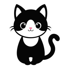 Cute cat black silhouette Vector illustration, cartoon style, suitable for Halloween design, Halloween Silhouette Black cat