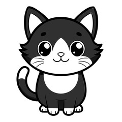 Cute cat black silhouette Vector illustration, cartoon style, suitable for Halloween design, Halloween Silhouette Black cat